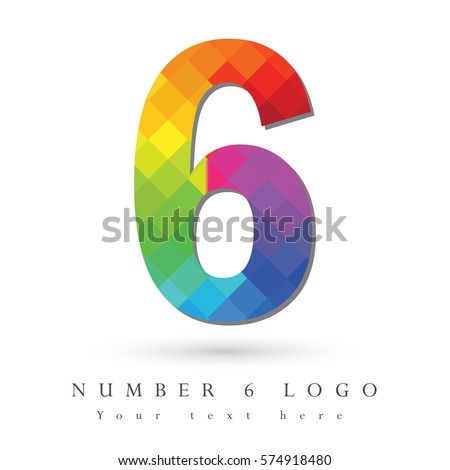 Number 6 Logo Design Concept in Rainbow Mosaic Pattern Fill and White Background