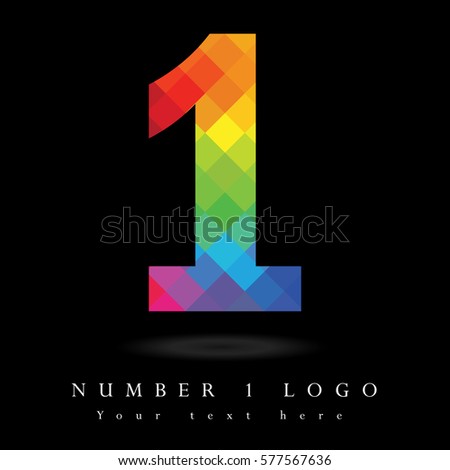 Number 1 Logo Design Concept in Rainbow Mosaic Pattern Fill and Black Background