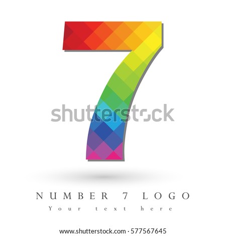 Number 7 Logo Design Concept in Rainbow Mosaic Pattern Fill and White Background