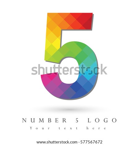 Number 5 Logo Design Concept in Rainbow Mosaic Pattern Fill and White Background