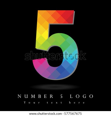 Number 5 Logo Design Concept in Rainbow Mosaic Pattern Fill and Black Background