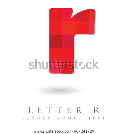 Letter R Logo Design Concept in Red Mosaic Pattern Fill