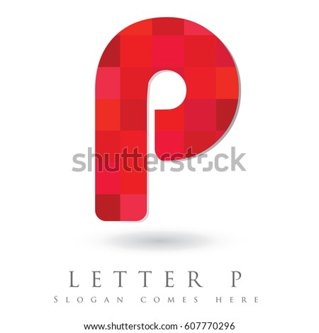 Letter P Logo Design Concept in Red Mosaic Pattern Fill