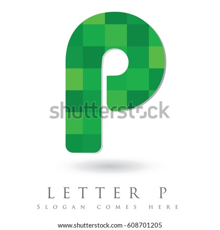Letter P Logo Design Concept in Green Mosaic Pattern Fill