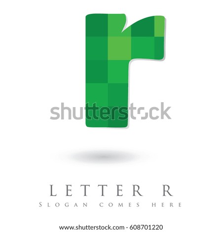 Letter R Logo Design Concept in Green Mosaic Pattern Fill