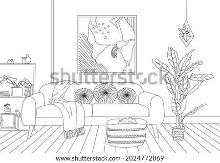 Stylish living room interior of modern apartment  for printing or web element. Vector illustration. Home decor.
