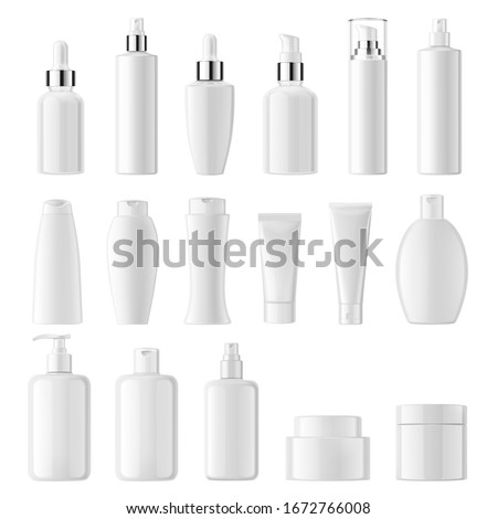 Similar – Image, Stock Photo Set of white cosmetic bottles with soft shadows on light blue background. Home and beauty salon care concept, mock up, copy space, beauty industry banner, flyer, coupon, healthcare