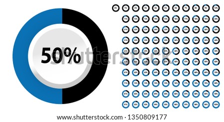 Percentage Diagrams From 0 to 100 - Circle Vector Buttons - Isolated On White Background