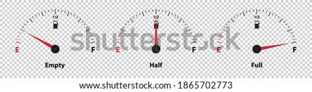 Fuel Gauge Meter Empty, Half And Full - Vector Illustration - Isolated On Transparent Background