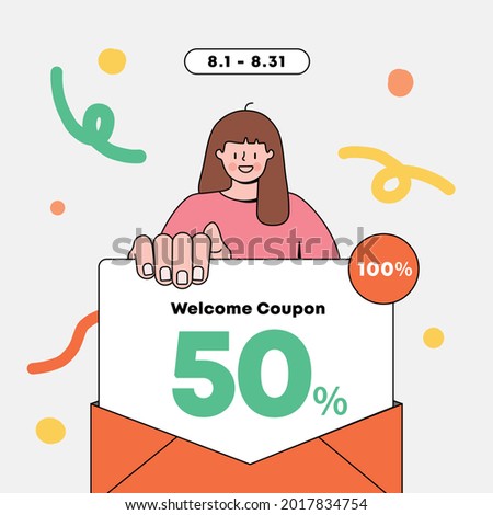 The woman holding the letter. coupon event. shopping event. vector illustration.