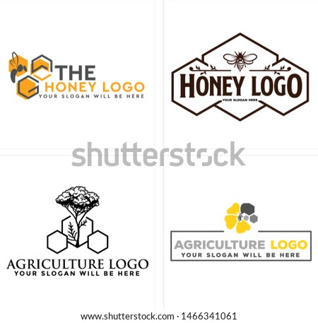 Design logo bee with beehive and tree illustration suitable for animal beekeeper agriculture framer business 