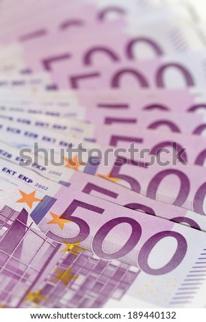 Vertical isometric stack of money with 500 euro banknotes. Perfect for illustrating e.g. wealth, lottery prizes or banking crises. What is your dream?