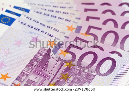 Stack of money with large 500 euro banknotes. Perfect for illustrating e.g. wealth, lottery prizes or banking crises. What is your dream