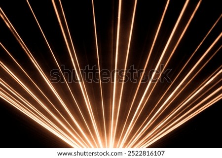 Image, Stock Photo Orange laser show nightlife club and shining sparkling rays. Luxury entertainment in nightclub event, festival, concert or New Years Eve. Ray beams are symbol for science and universe research