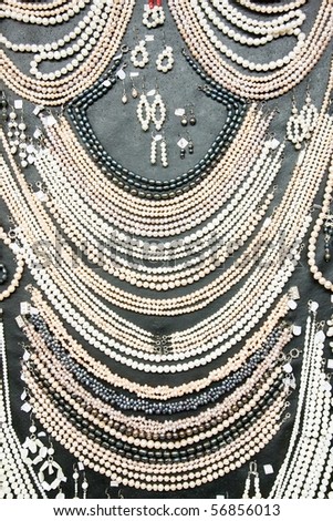 Many shiny decorative jewels at souvenir market