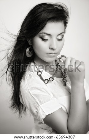 Glamour portrait of young sensual brunette woman - Stock Image - Everypixel