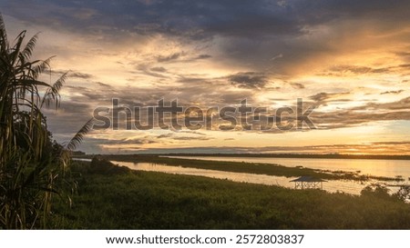 Similar – Image, Stock Photo Gray clouds on sundown sky over sea