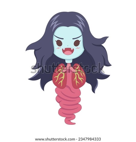 Cute style Thai ghost Krasue cartoon illustration