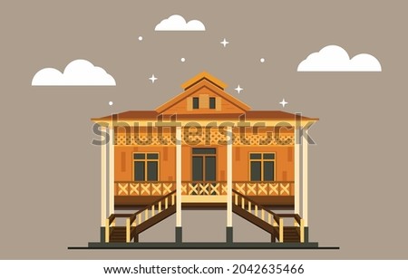 Vector illustration of traditional house from Gorontalo Indonesia. Dulohupa house