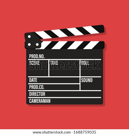 Film clapper board icon on yellow background with shadow. Blank movie clapper cinema vector illustration 商業照片 © 