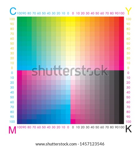 CMYK Press Color Chart. Color print test page. Illustration CMYK colors for print. Vector color palette. Used to pick color swatches. 