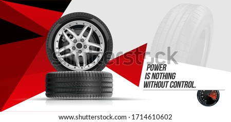 Car tires pile background. Tire stack. Group of tyres isolated. Change a car tires from summer for winter. Realistic vector. Information. Store. Action.Landscape poster, digital banner, flyer.