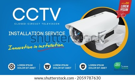 Closed-circuit television. Security camera. Monitored area concept. Video surveillance banner. CCTV icons made in modern flat style. Vector flyers template.