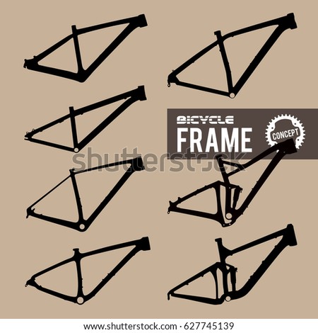 Bicycle frame silhouette. Bike icon. Black silhouette of a Bicycle. Bicycle frames of many different types: MTB men's and women's, hybrid, BMX, city comfort, folding, e-bikes, kid's, cruiser.