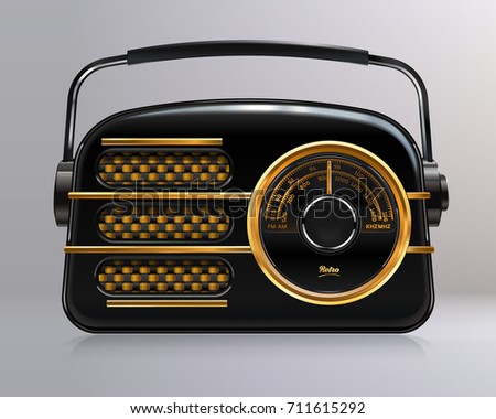 Radio retro isolated. Old radio. Realistic illustration of an old radio receiver of the last century.