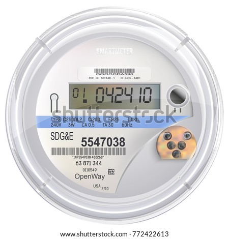 Electric Meter Front View with Copy Space Isolated on White Background. Smart meter. Realistic vector.