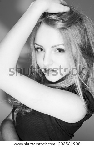 Beautiful woman face. Makeup. Beauty fashion .Close-up portrait of attractive young model with. B&W