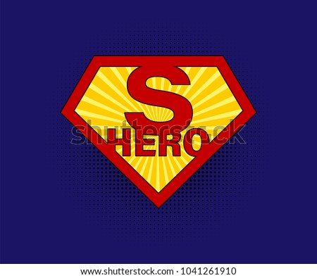 Sign Superhero on blue background with halftone in comic style. Superman sign