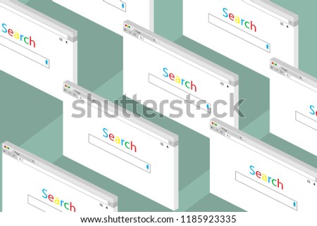 Set of open tabs on the Internet, Search. Isometric design