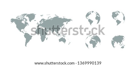 Earth map with earth globes. Earth Globes icons. World map. Earth in flat design. Eps10