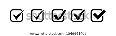 Check Mark collection. Check Mark black vector icons in a row, isolated on white background. 