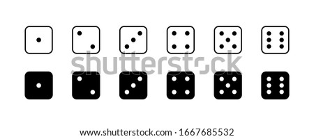 Game dice. Set of game dice, isolated on white background. Dice in a flat and linear design from one to six. Vector illustration.