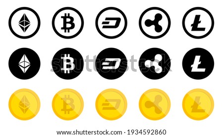 Crypto Currency vector icons. Set of Crypto Coin symbols. Cryptocurrency icons, isolated. Vector illustration