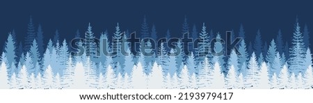 Christmas. Winter background. Winter Forest background. Pine trees forest landscape. Pine, spruce, christmas tree. Silhouette pine tree panorama view. Vector illustration