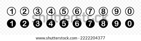 Number. Black Numbers collection, isolated. Number in circle on transparent background. Vector illustration