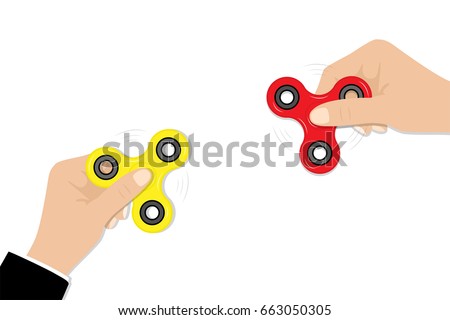 Fidget Spinners in hands, popular fidget spinner toy, stress relief, Vector illustration