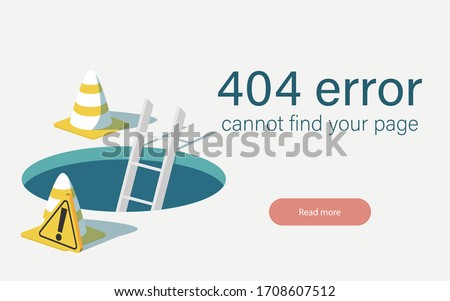 404 site page is not found concept. Error failure landing page for website error/website is under construction. Construction site with hold of website page in illustrator design.