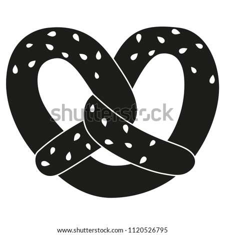 Black and white pretzel with sesame seed silhouette. German comfort food pastry. Oktoberfest festival themed vector illustration for icon, sticker, badge, certificate or ad banner decoration