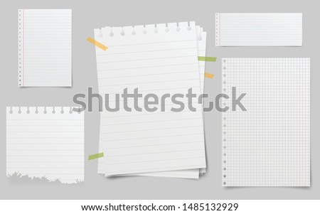 Set of realistic vector illustration of blanks sheets of square paper from a block isolated on a gray background with shadows. Notebook paper