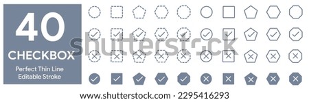 40 Checkbox icon set, thin line vector, editable stroke