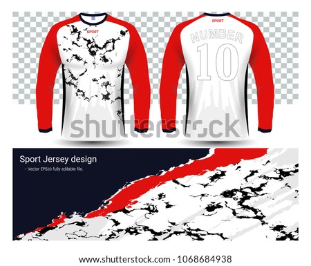 Long sleeve soccer jerseys t-shirts mockup template, graphic design for football uniforms, motocross, unisex cycling, navy submariner and sportswear, Easily to change logo, name, color in your styles.