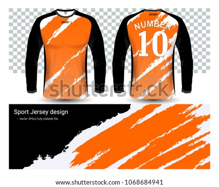 Long sleeve soccer jerseys t-shirts mockup template, graphic design for football uniforms, motocross, unisex cycling, navy submariner and sportswear, Easily to change logo, name, color in your styles.