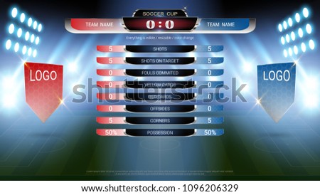 Football scoreboard team A vs team B and global stats broadcast graphic soccer template, For your presentation of the match results (EPS10 vector fully editable, resizable and color change)