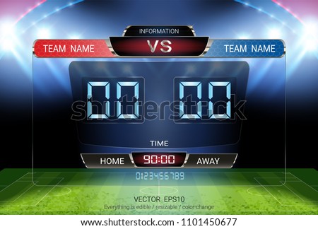 Digital timing scoreboard, Football match team A vs team B, Strategy broadcast graphic template for presentation score or game results display (EPS10 vector fully editable, resizable and color change)