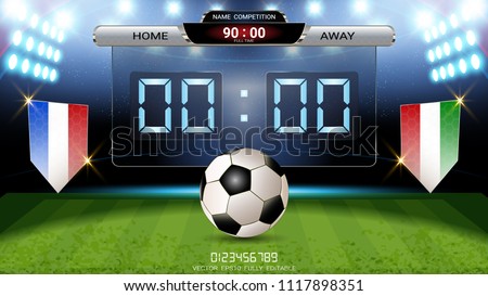 Digital timing scoreboard, Football match team A vs team B, Strategy broadcast graphic template for presentation score or game results display (EPS10 vector fully editable, resizable and color change)