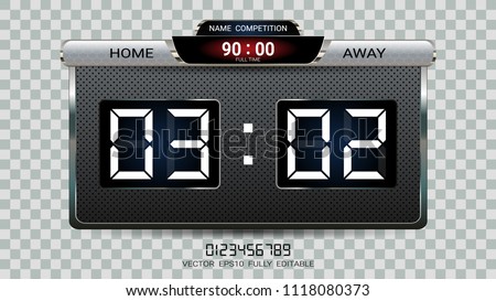 Digital timing scoreboard, Football match team A vs team B, Strategy broadcast graphic template for presentation score or game results display (EPS10 vector fully editable, resizable and color change)